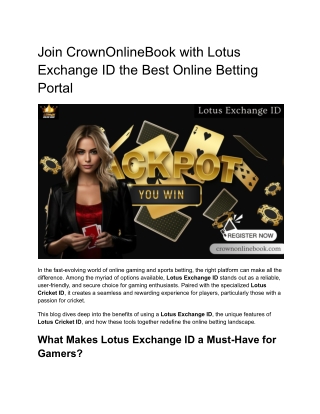 Join CrownOnlineBook with Lotus Exchange ID the best online betting portal