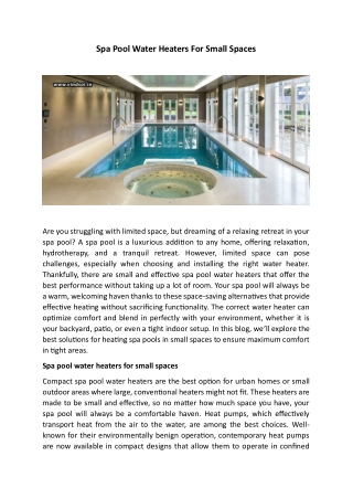 Spa Pool Water Heaters For Small Spaces