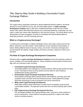 Step-by-Step Guide to Building a Successful Crypto Exchange Platform