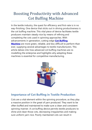 Boosting Productivity with Advanced Cot Buffing Machine