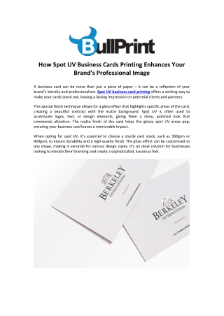 How Spot UV Business Cards Printing Enhances Your Brand’s Professional Image