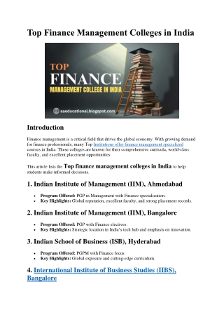 Top Finance Management Colleges in India