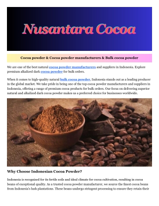 Bulk Cocoa Powder Manufacturers Indonesia  Alkalized & Dark Chocolate