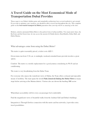 A Travel Guide on the Most Economical Mode of Transportation Dubai Provides