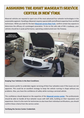 Assigning The Right Maserati Service Center in New York