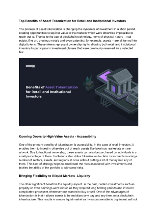 Top Benefits of Asset Tokenization for Retail and Institutional Investors
