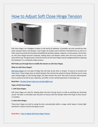 How to Adjust Soft Close Hinge Tension