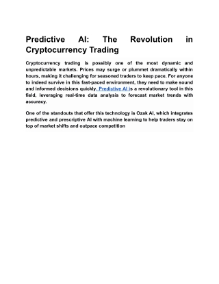 Predictive AI: The Revolution in Cryptocurrency Trading