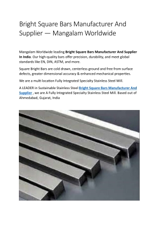 Bright Square Bars Manufacturer And Supplier — Mangalam Worldwide