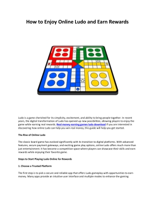 How to Enjoy Online Ludo and Earn Rewards