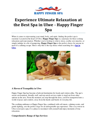 Experience Ultimate Relaxation at the Best Spa in Ulwe