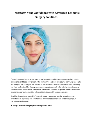 Transform Your Confidence with Advanced Cosmetic Surgery Solutions