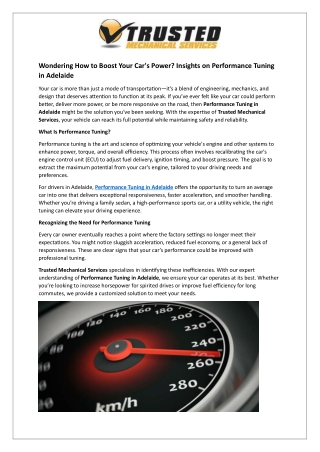 Wondering How to Boost Your Car's Power - Insights on Performance Tuning in Adelaide