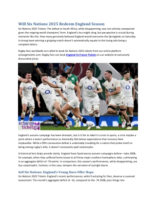 Will Six Nations 2025 Redeem England Season