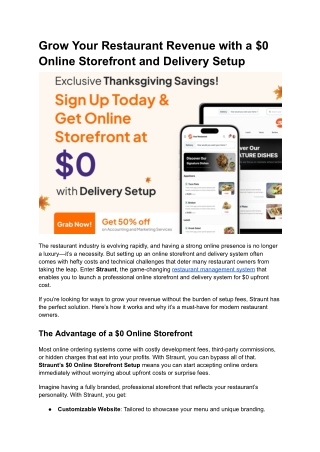 Grow Your Restaurant Revenue with a $0 Online Storefront and Delivery Setup