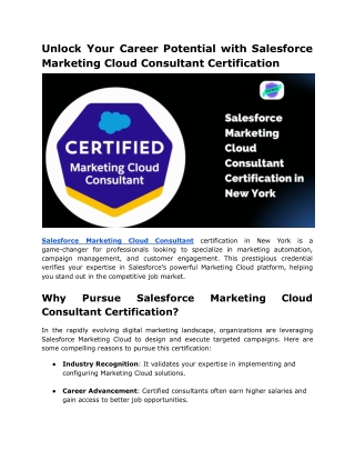 Unlock Your Career Potential with Salesforce Marketing Cloud Consultant Certification