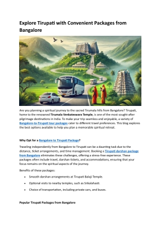 Explore Tirupati with Convenient Packages from Bangalore