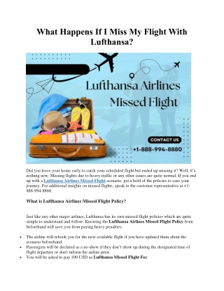 What Happens If I Miss My Flight With Lufthansa