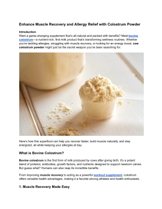 Enhance Muscle Recovery and Allergy Relief with Colostrum Powder