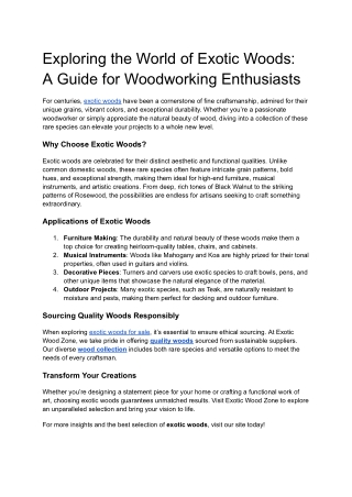 Exploring the World of Exotic Woods: A Guide for Woodworking Enthusiasts