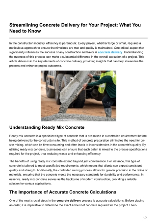 Streamlining Concrete Delivery for Your Project What You Need to Know