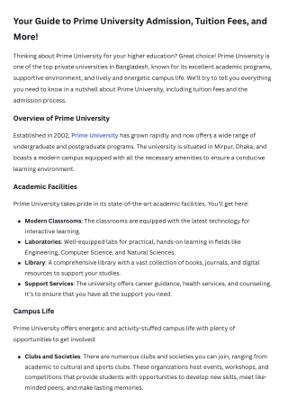Your Guide to Prime University Admission, Tuition Fees, and More!