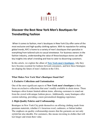 Discover the Best New York Men’s Boutiques for Trendsetting Fashion