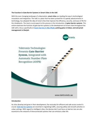 The Function in Gate Barrier Systems in Smart Cities in the UAE