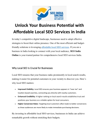 Unlock Your Business Potential with Affordable Local SEO Services in India