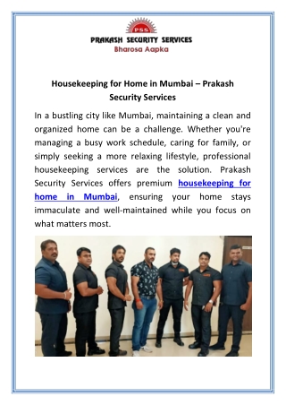 Housekeeping for Home in Mumbai  Prakash Security Services