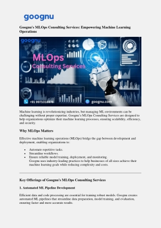 Streamline Machine Learning with Goognu's MLOps Consulting