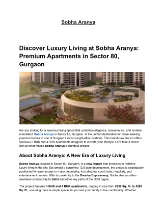 Sobha Aranya 3 & 4 Luxury Apartments in Sector 80, Gurgaon