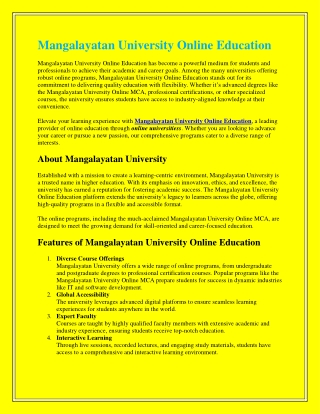 Mangalayatan University Online Education