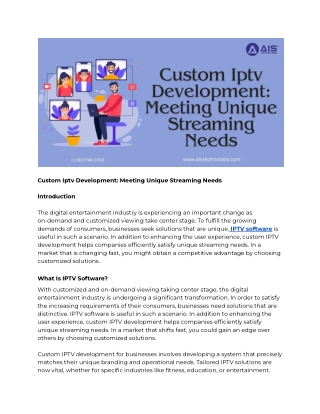Custom Iptv Development: Meeting Unique Streaming Needs