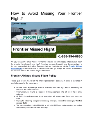 How to Avoid Missing Your Frontier Flight