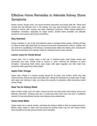 Effective Home Remedies to Alleviate Kidney Stone Symptoms