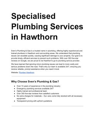 Comprehensive Plumbing Services in Hawthorn – Sven’s Plumbing & Gas