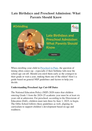 Late Birthdays and Preschool Admission What Parents Should Know