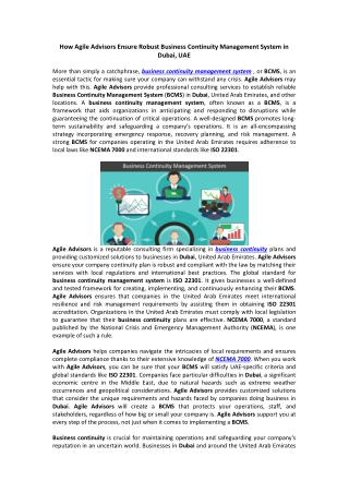 How Agile Advisors Ensure Robust Business Continuity Management System in Dubai