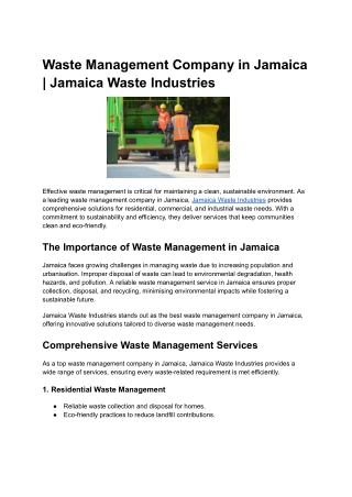 Waste Management Company in Jamaica | Jamaica Waste Industries