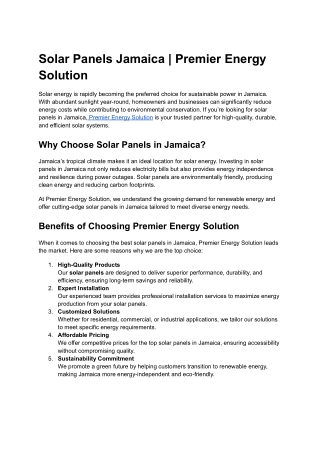 Solar Panels Jamaica - Premier Energy Solution