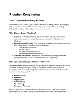 Plumber Kensington