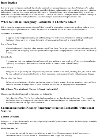 When to Call an Emergency Situation Locksmith Professional in Chester le Road