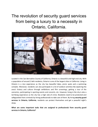 The revolution of security guard services from being a luxury to a necessity in Ontario, California