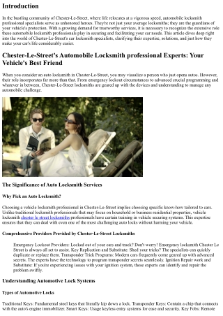 Chester-Le-Street's Car Locksmith Professionals: Your Cars and truck's Buddy
