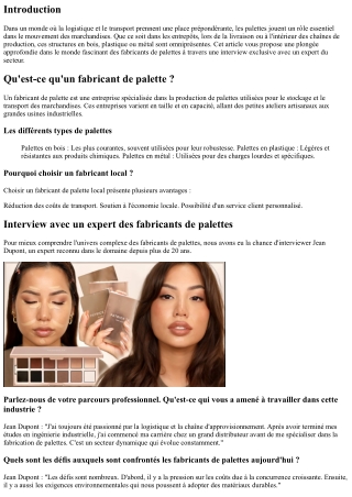 Interview avec un expert des fabricants de palettes