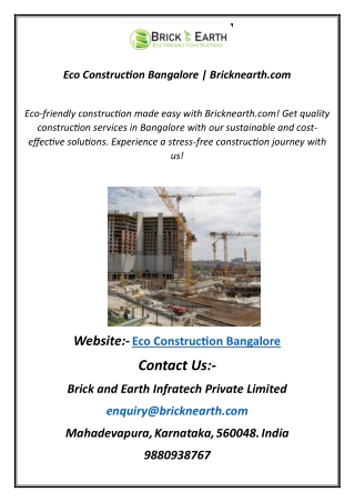 Eco Construction Bangalore  Bricknearth.com