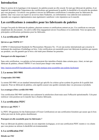 Les certifications à connaître pour les fabricants de palettes