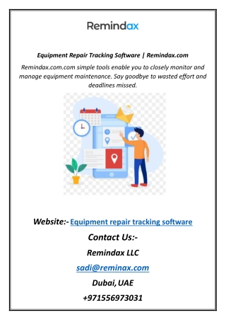 Equipment Repair Tracking Software  Remindax.com