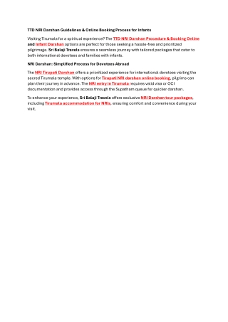 TTD NRI Darshan Guidelines & Online Booking Process for Infants